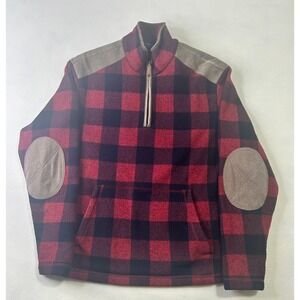 Cremieux Collection Mens Buffalo Plaid Fleece Quarter Zip Pullover Red Black L